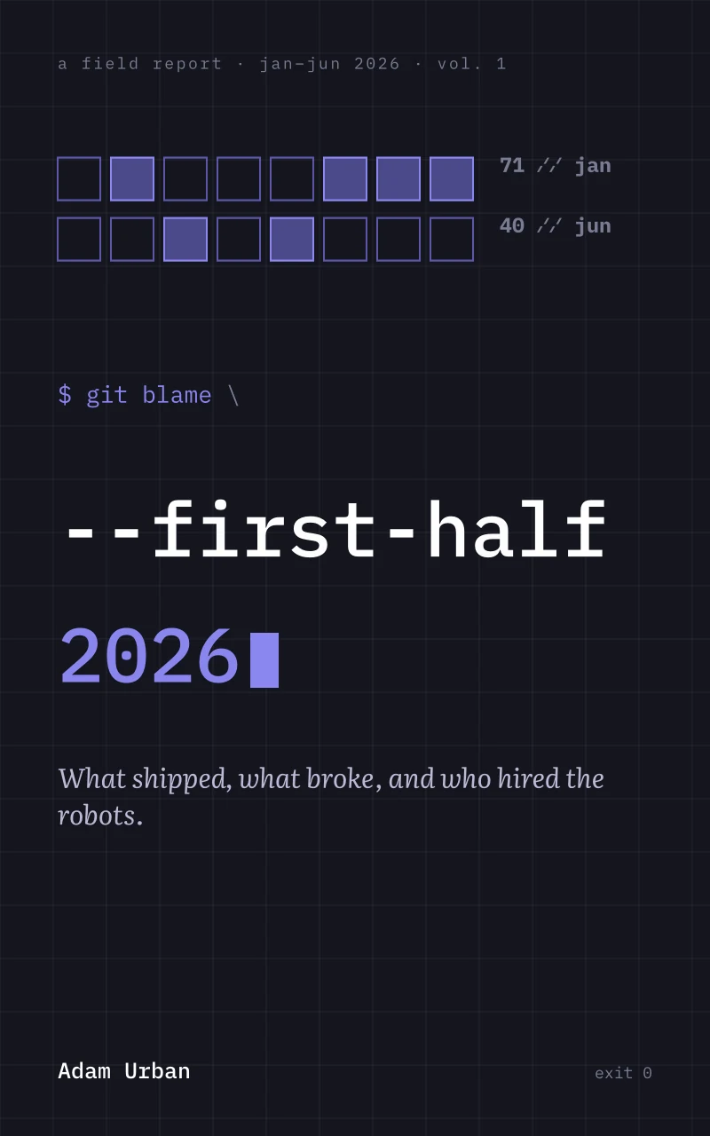 Cover of git blame --first-half 2026 by Adam Urban